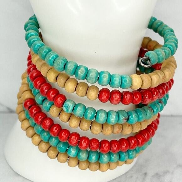 Boho Wood Beaded Wire Wrap Bracelet - Picture 4 of 12